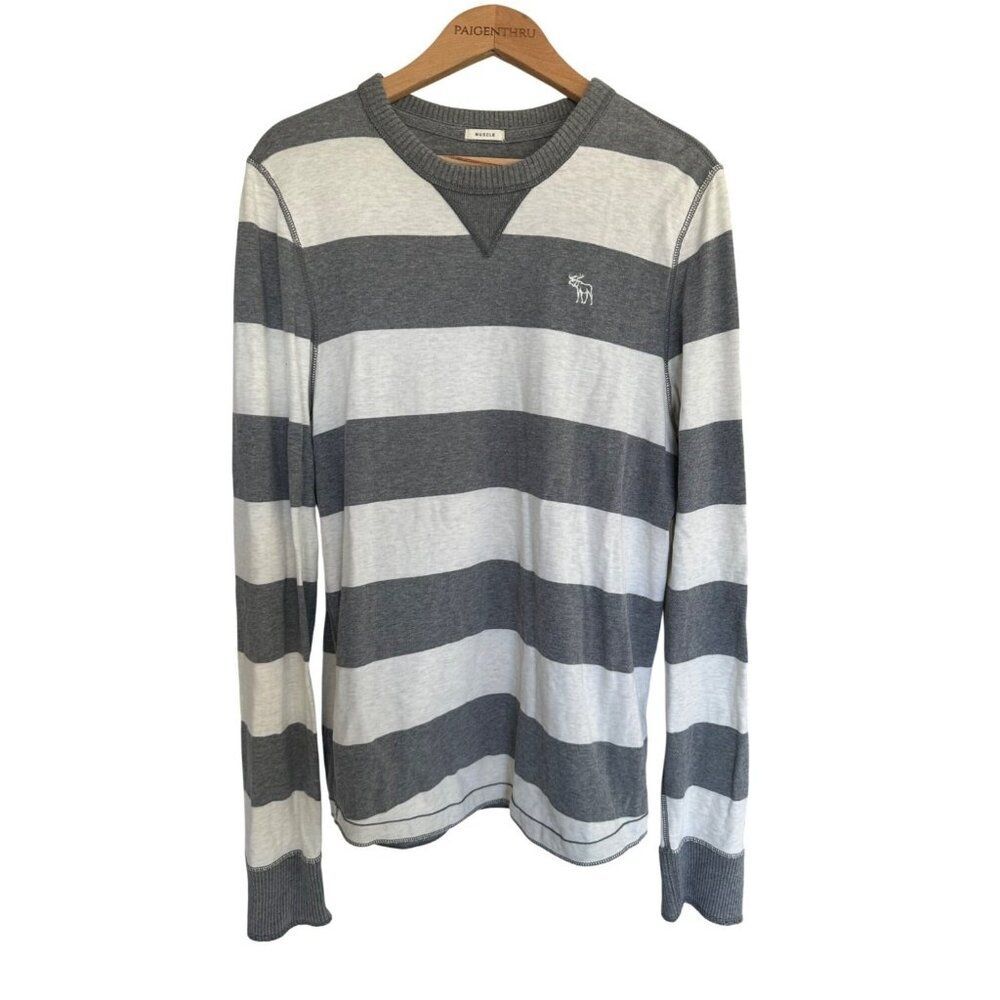 VTG Abercrombie & Fitch Men's XL Muscle Long Sleeve Grey White Stripe Top